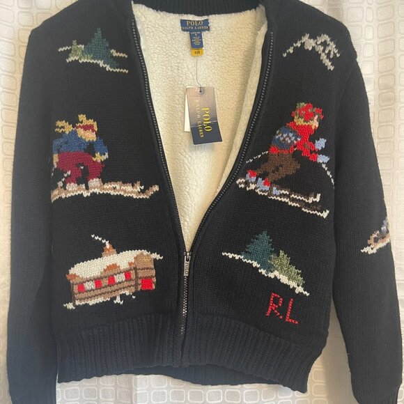 New Polo By Ralph Lauren Intarsia Wool-Blend Full Zip Kids Cardigan - Picture 3 of 8